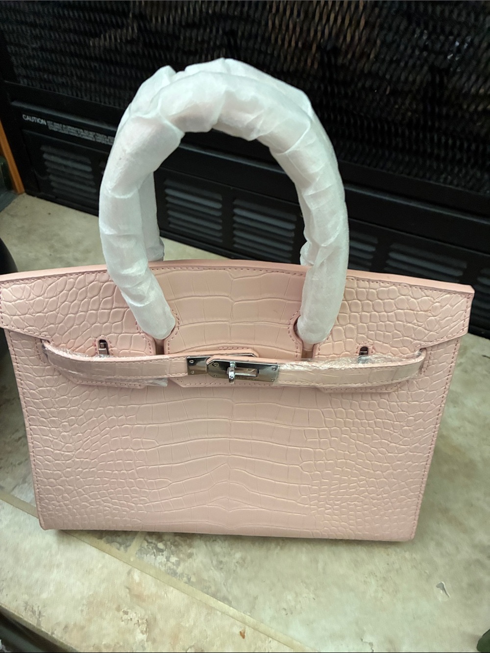 Hermes Croc-Embossed Blush Satchel with Top Handles